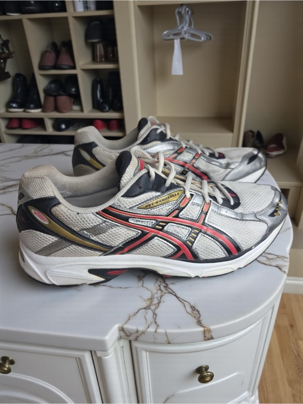 ASICS Gel-Kanbarra 5 Silver Red White Men's Running Shoes Sneakers Size 11 T925N